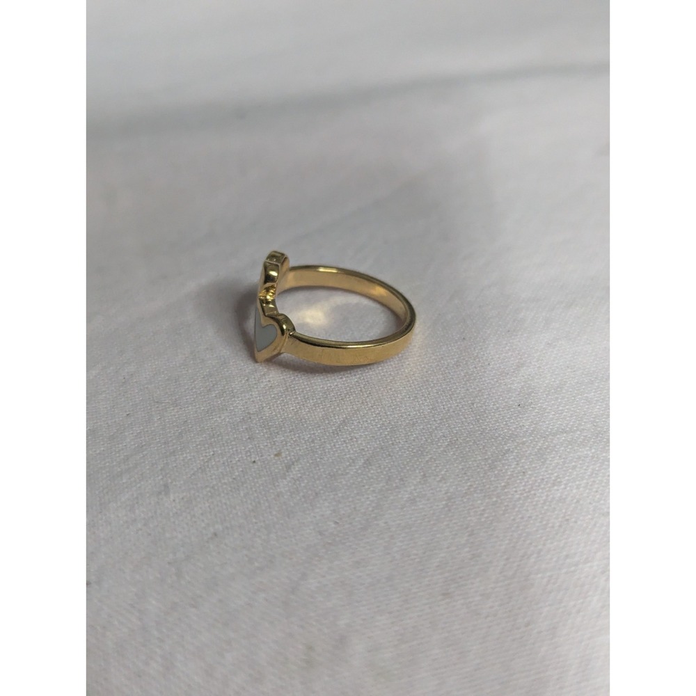 double Heart turquoise white inlay Womens‎ gold ring size 4 unisex mens - Picture 5 of 5